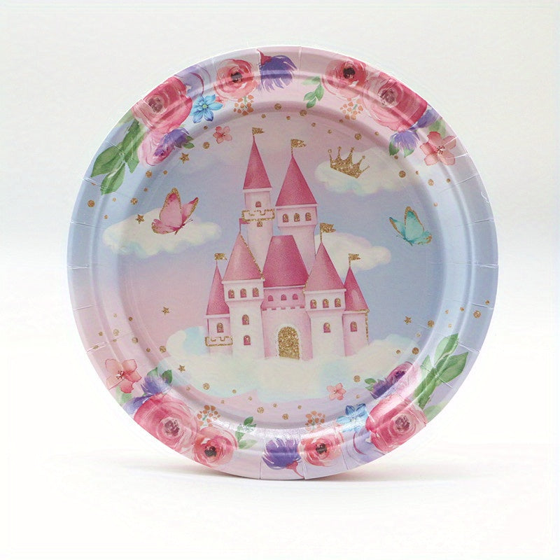 Princess Castle Butterfly Party Set w/ Plates, Napkins & Tablecloth