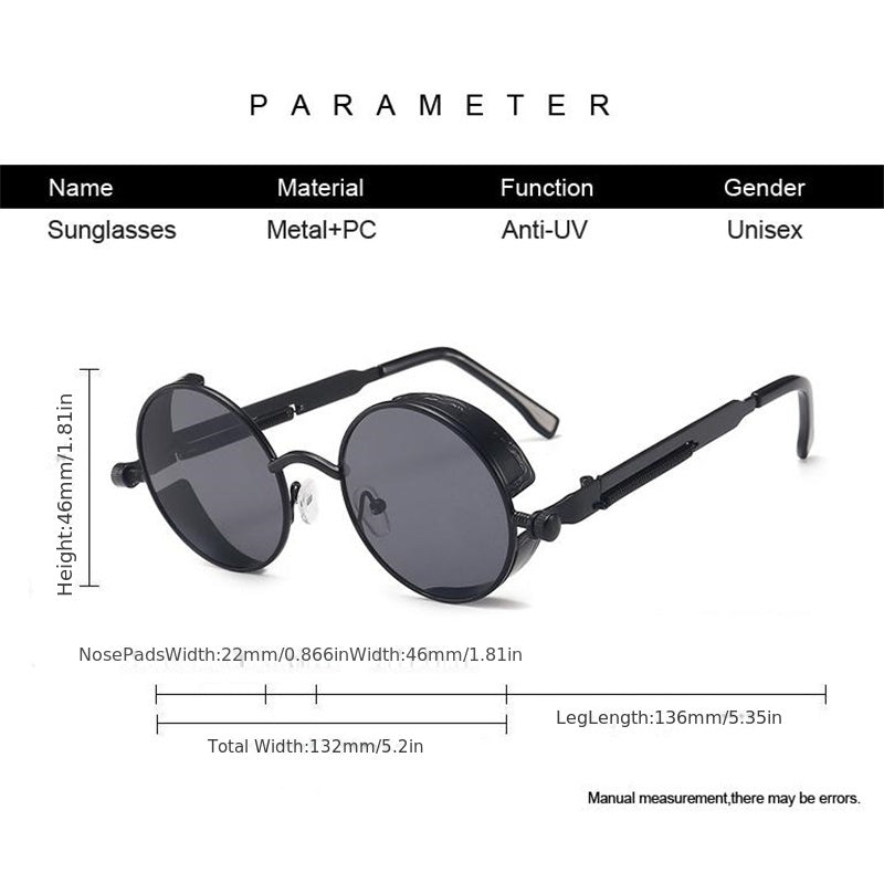 Men Gothic Steampunk Sunglasses Vintage Round Metal Frame UV400