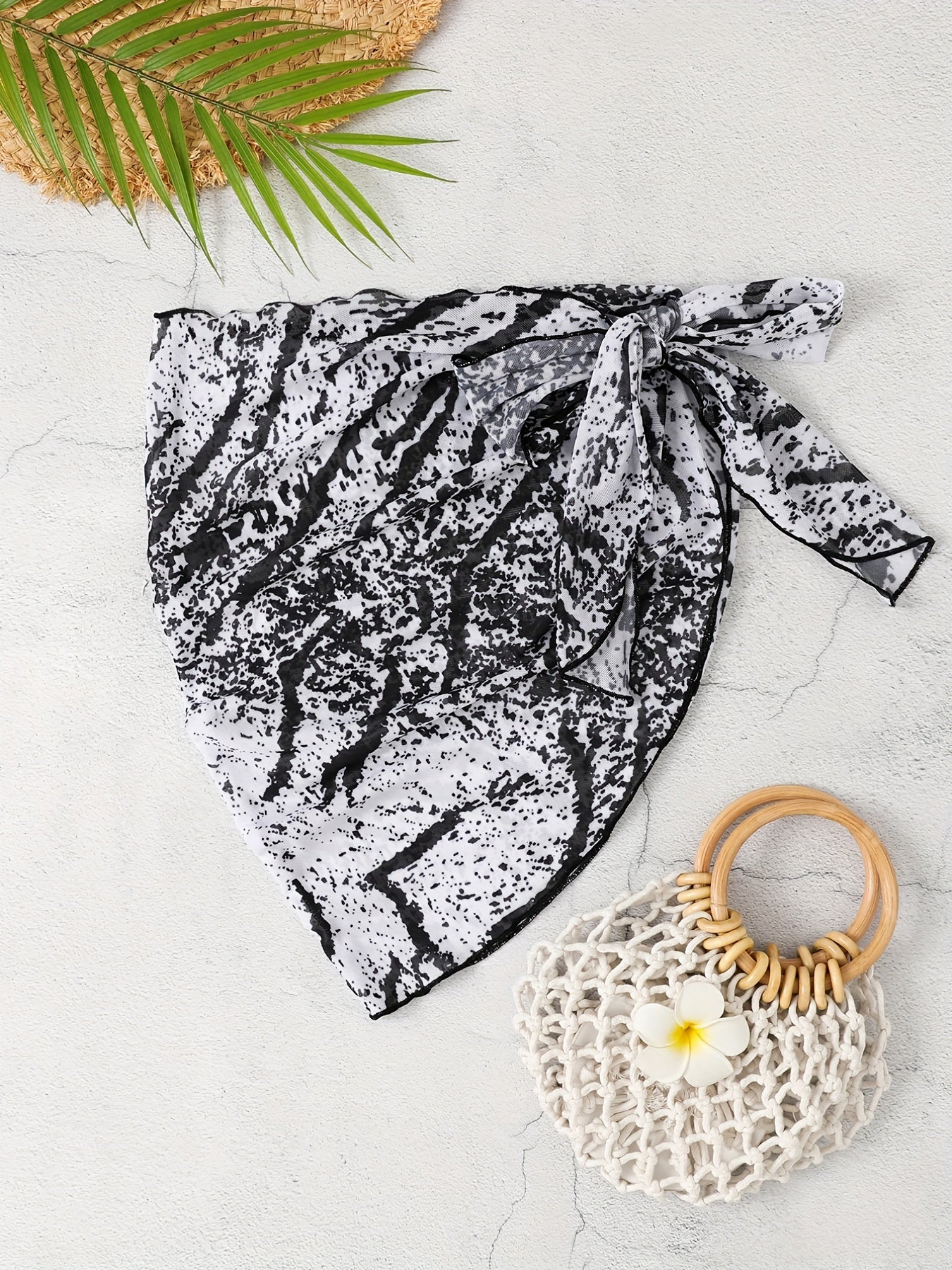 Print Tie Side Stretchy Cover Up Skirt Wrap Beach Coverup