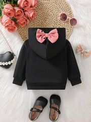 Baby Girls Kitty 3D Print Bow Hooded Sweatshirt Kids Stylish Hoodie