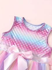 Mermaid Tutu Dress Rainbow Fish Scale Princess Party Dress for Girls