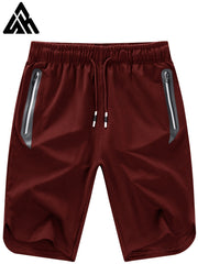 Men's Casual Loose Zipper Pocket Elastic Waist Drawstring Gym Shorts