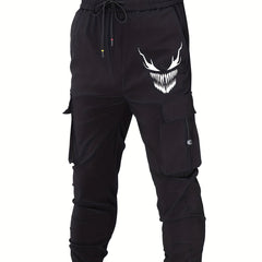 Ghost Face Print Cargo Pants Loose Fit Drawstring Joggers