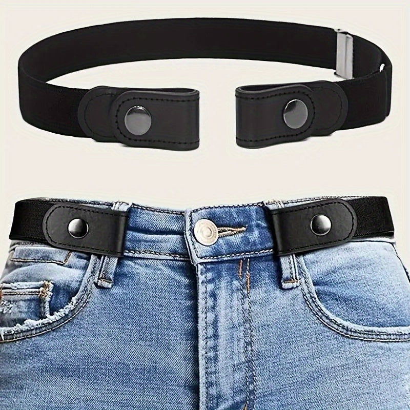 2pcs Elastic Waist Belt Women Men Buckle Adjustable No Buckle Stretch Belts