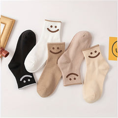 5 Pairs Smiling Print Crew Socks for Women