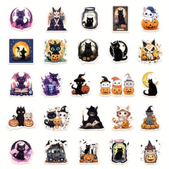 50pcs Halloween Cat Graffiti Stickers Waterproof DIY Handbook Stick
