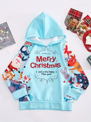 Girls Santa & Reindeer Graphic Hoodies Comfy Pullover Tops Christmas Gift