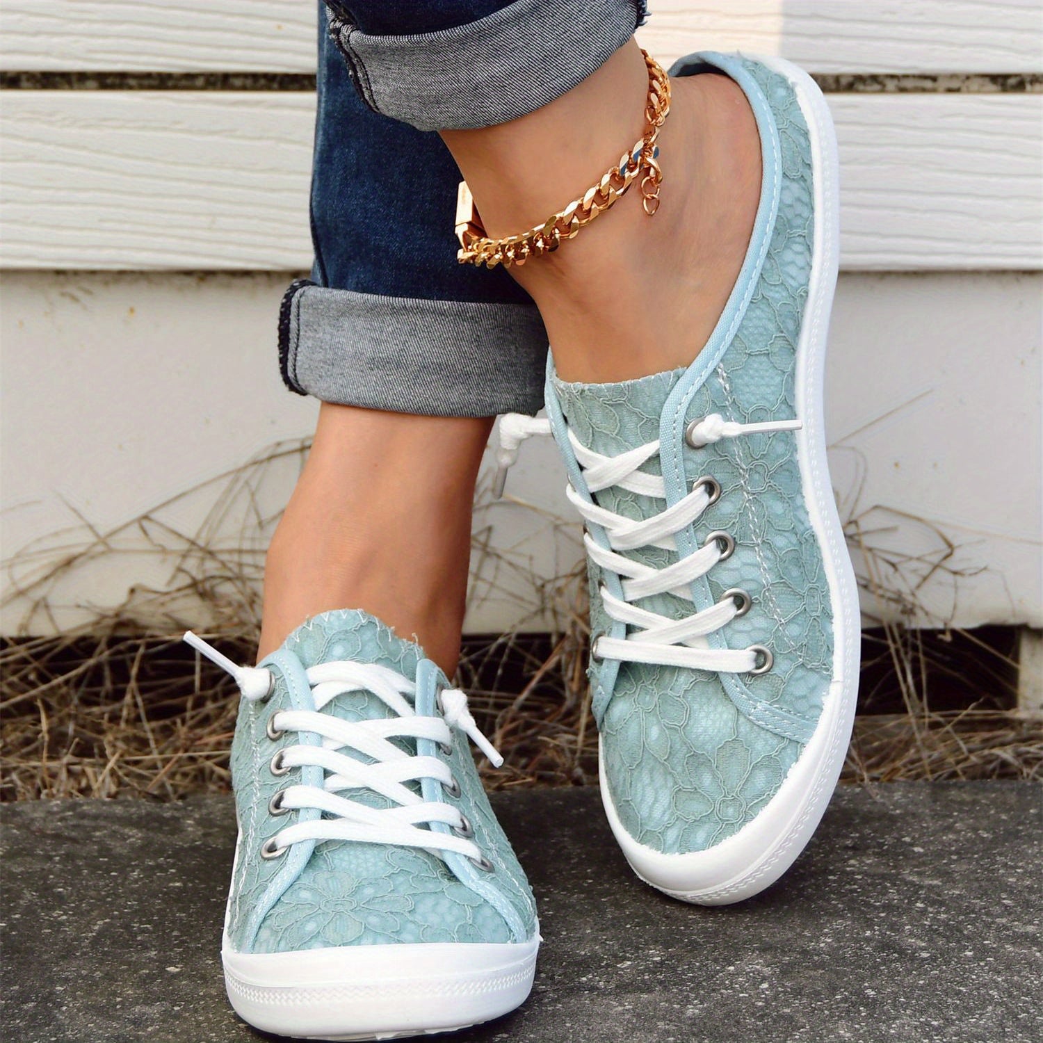 Women's Sea Lace Flower Mules Sneakers Lightweight Casual Shoes
