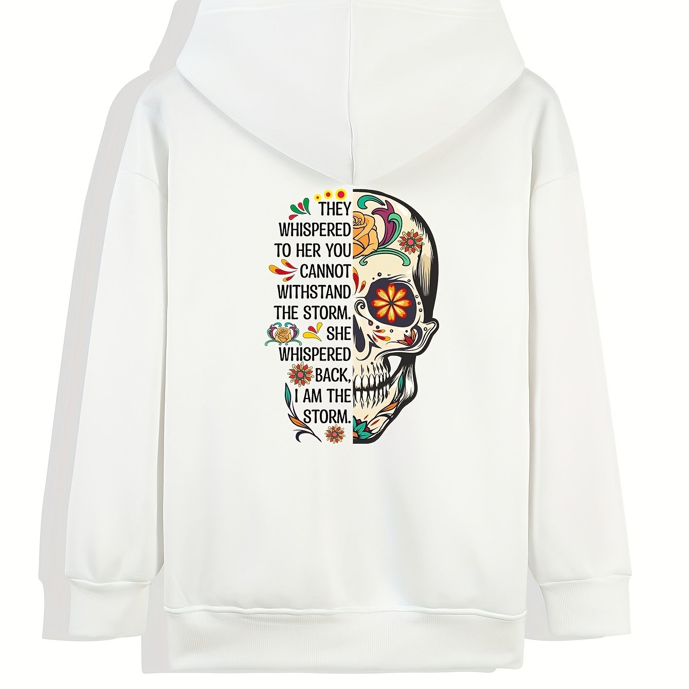 Skull & Letter Print Zip Up Hoodie Long Sleeve Sweatshirt