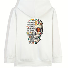 Skull & Letter Print Zip Up Hoodie Long Sleeve Sweatshirt