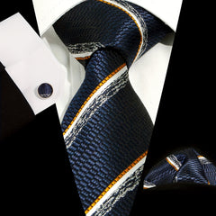 Men's Tie Set Plaid Striped Necktie Pocket Square Cufflinks Set