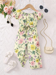 Girls Tropical Floral Off Shoulder Bodysuit With Belt
