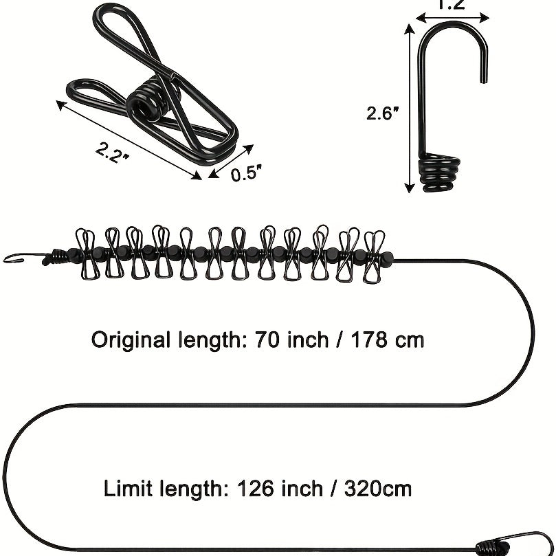 Adjustable Elastic Telescopic Clothesline with 13 Clips