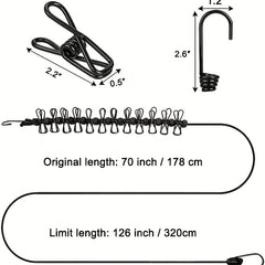 Adjustable Elastic Telescopic Clothesline with 13 Clips