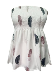 Feather Print Bandeau Cover Up Shirred Beachwear Tube Top