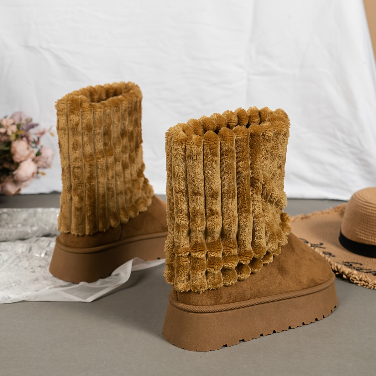 Women's Plush Lined Snow Boots Round Toe Thermal Shoes