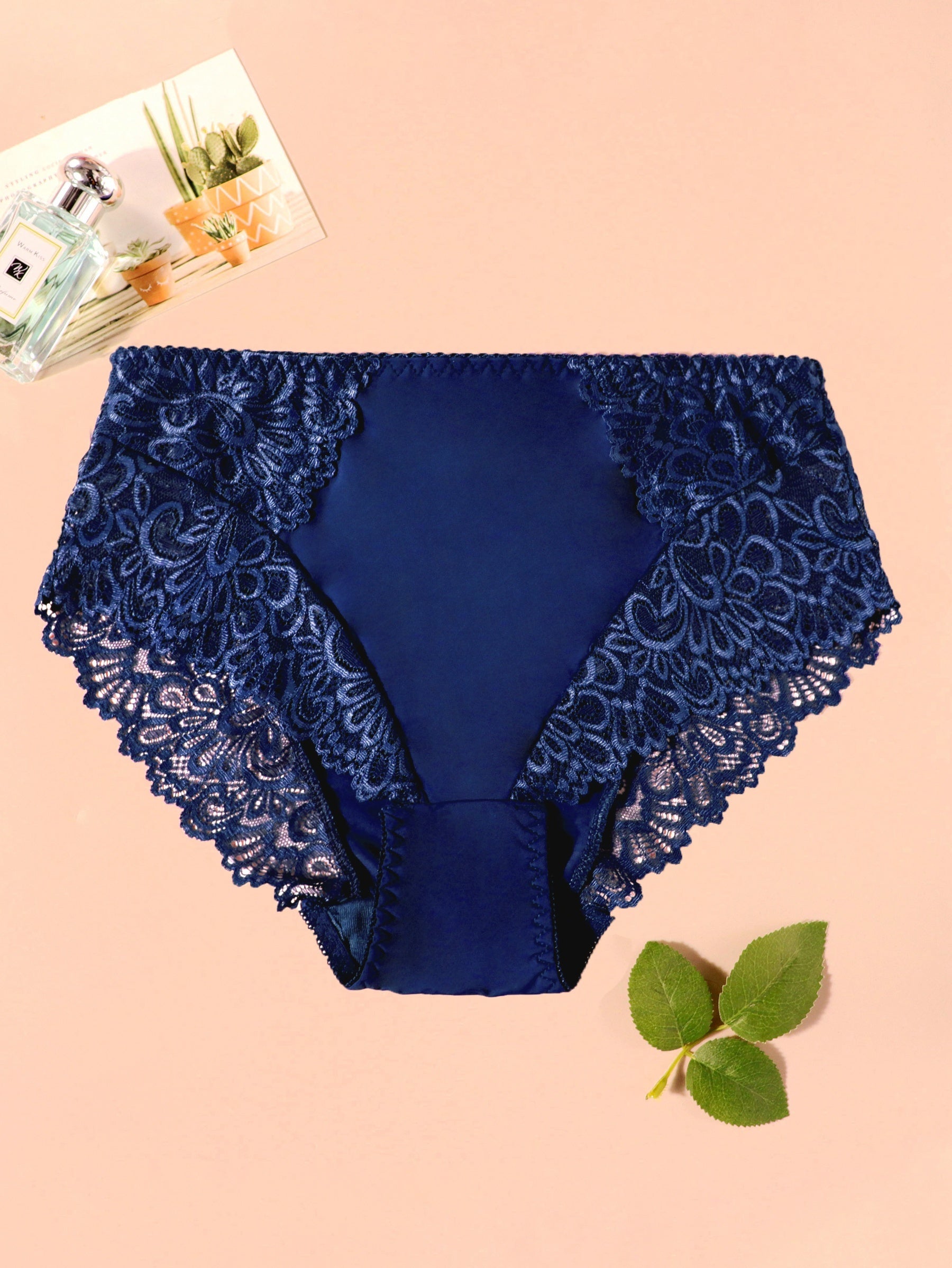 Lace Mid Waist Solid Panties Women's Plus Sexy Panties