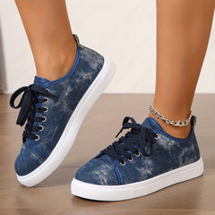 Women's Tie Dye Flat Sneakers Lace Up Low Round Toe Lightweight Comfy Shoes