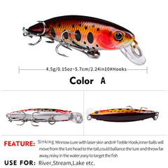 PROBEROS Sinking Minnow Lure 0.16oz 3D Eyes Fishing Tackle