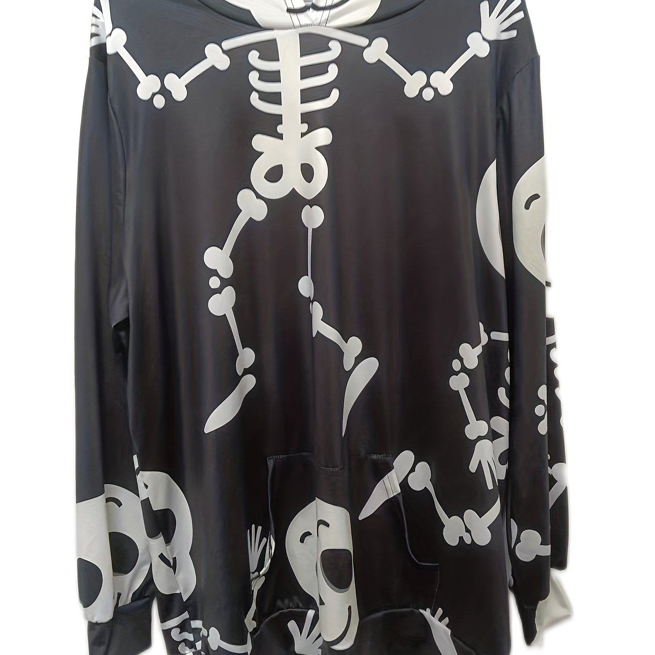 Skull Print Long Sleeve Hoodie With Pocket
