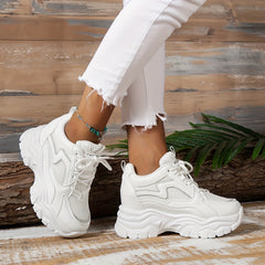 Women's Solid Platform Shoes Breathable Mesh Low Top Lace Up