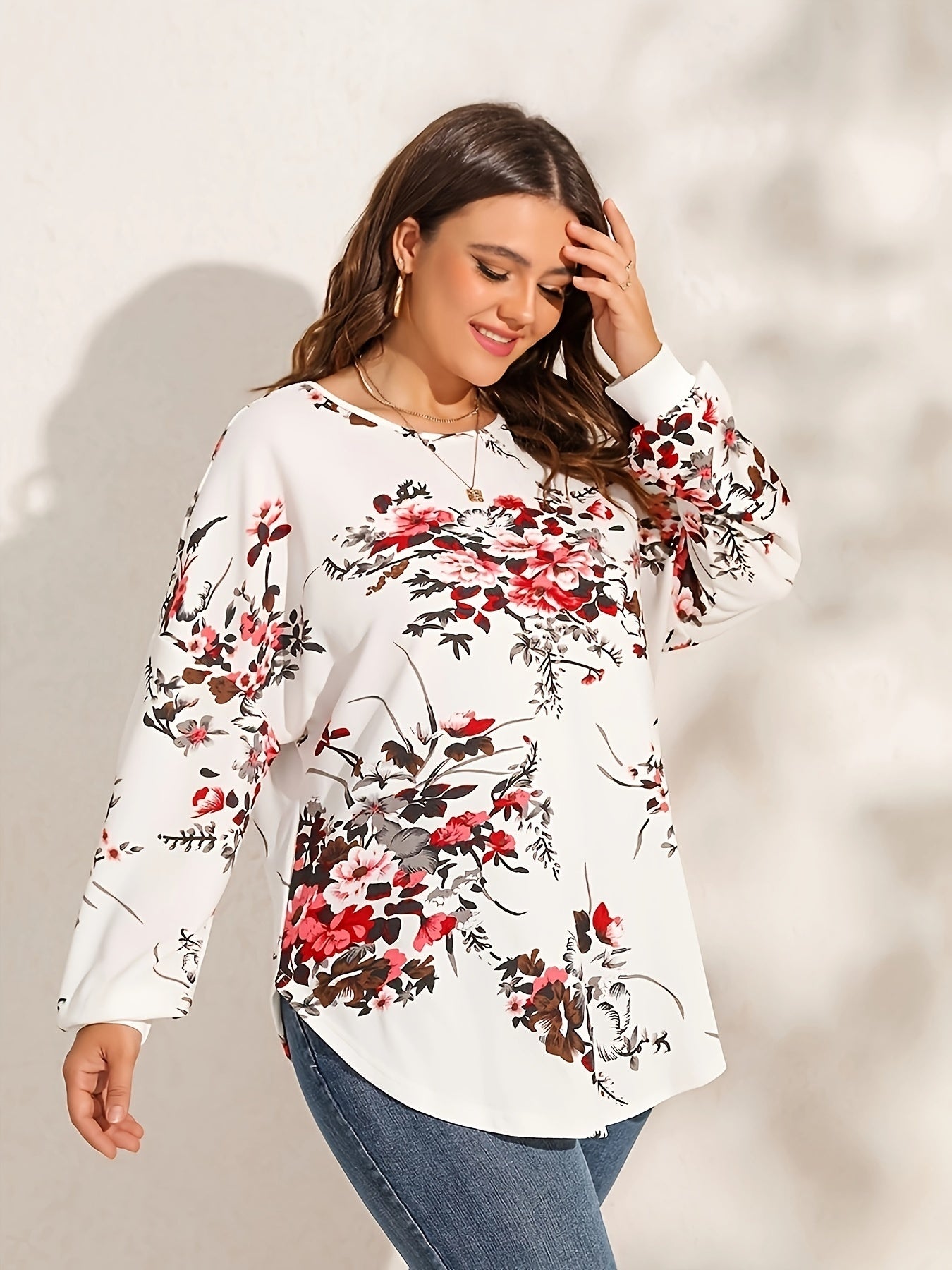 Floral Print Long Sleeve Tunic Shirt