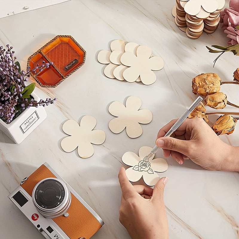 Wooden Flower Hollow Disc Crafts Blank Flower Shape Ornaments DIY Decoration