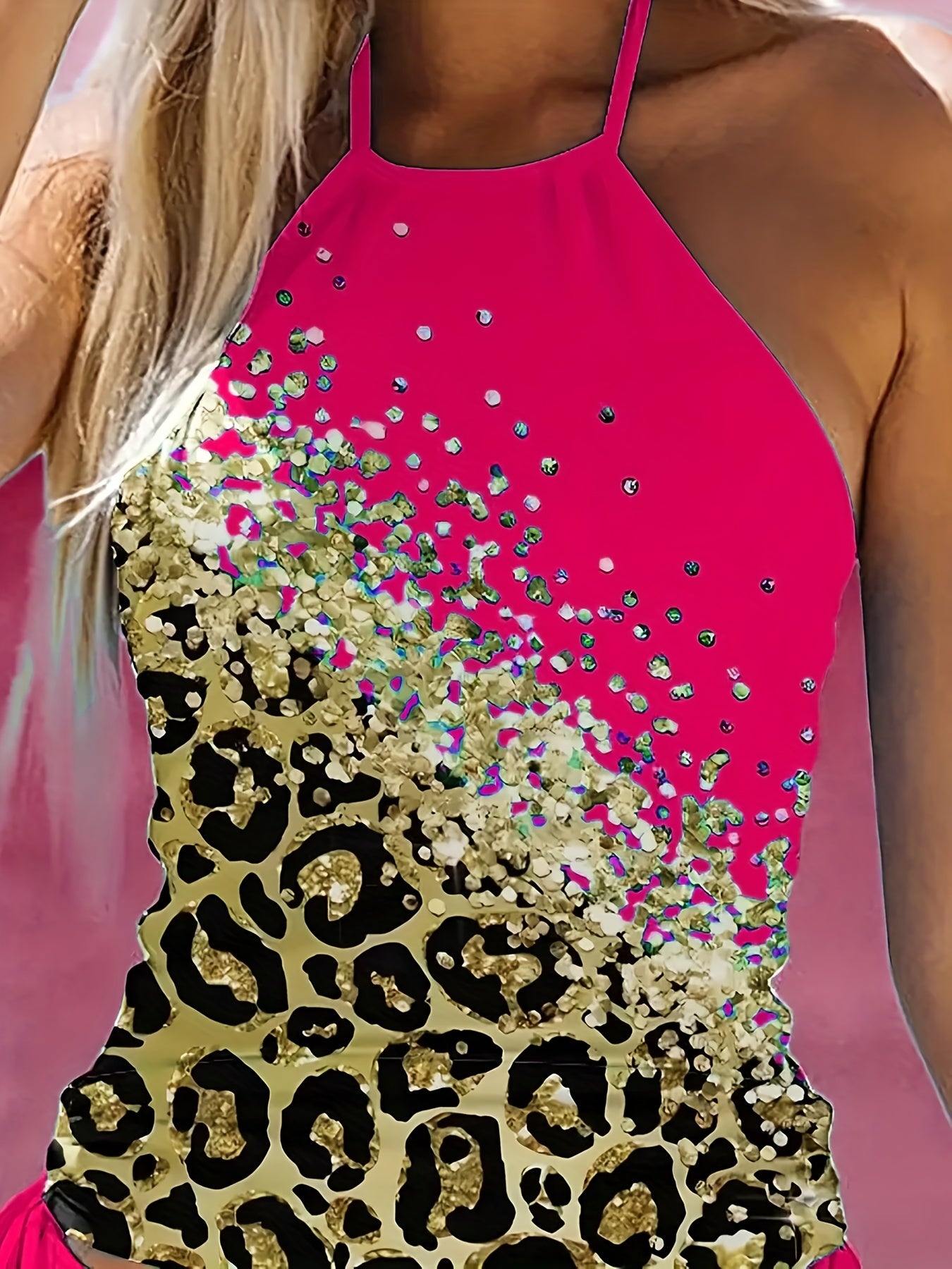 Leopard Print Glitter Tankini Set
