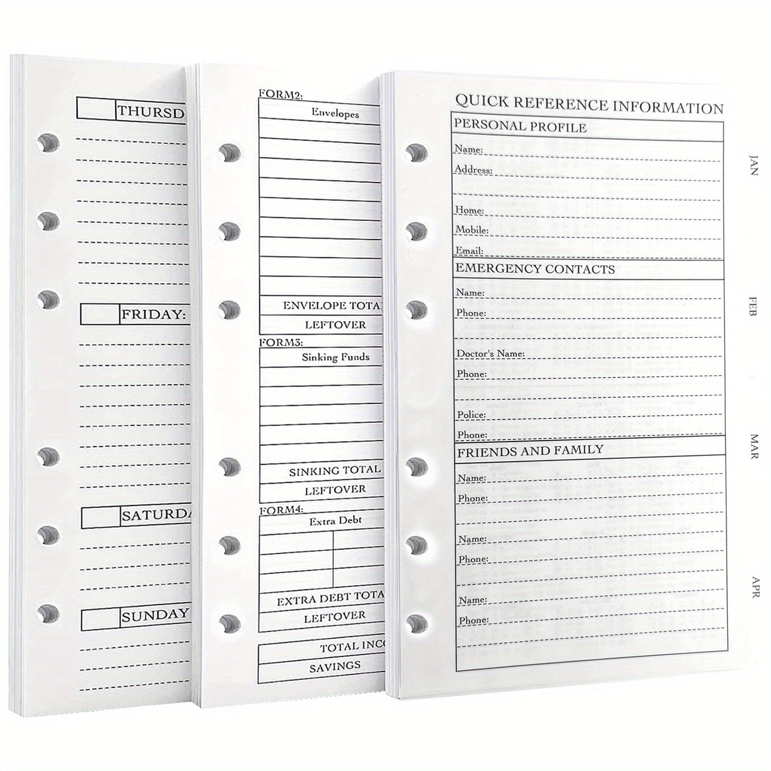 Personal Size 7Hole Punched Budget System Refill Weekly & Monthly Planner