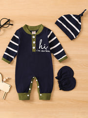 Newborn Infant Letter Romper Set Long Sleeve Jumpsuit & Hat & Gloves