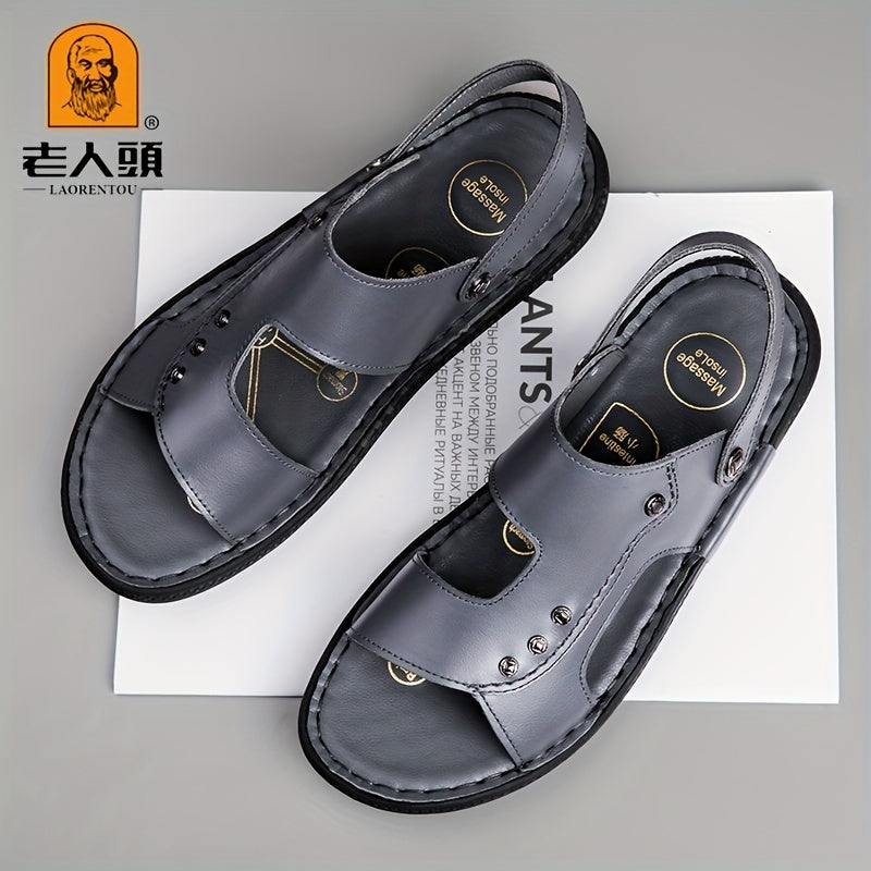 LAORENTOU Men's Leather Sandals Non Slip Sandals For Outdoor Beach