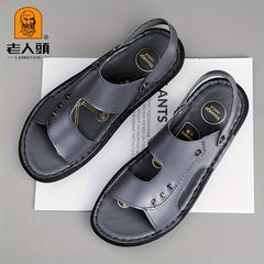 LAORENTOU Men's Leather Sandals Non Slip Sandals For Outdoor Beach