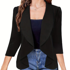 Solid Shawl Collar Blazer Open Front Work Office Outerwear
