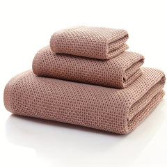3pcs Waffle Towel Set - Soft Thick Quick Dry Towels