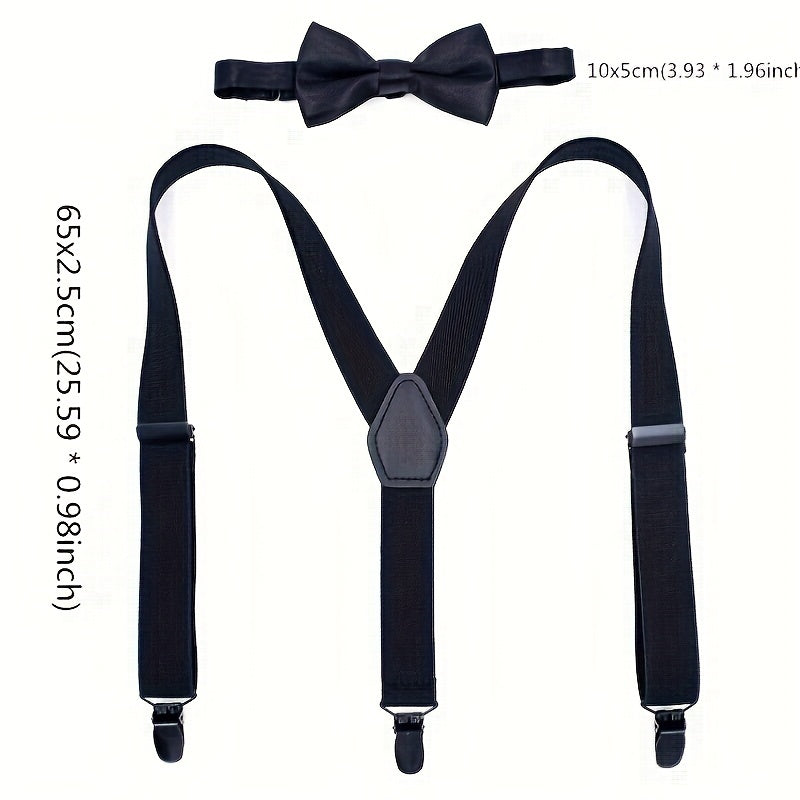 2pcs Boys Teen Casual Adjustable Y Shape Suspenders & Bowtie Set