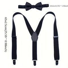 2pcs Boys Teen Casual Adjustable Y Shape Suspenders & Bowtie Set