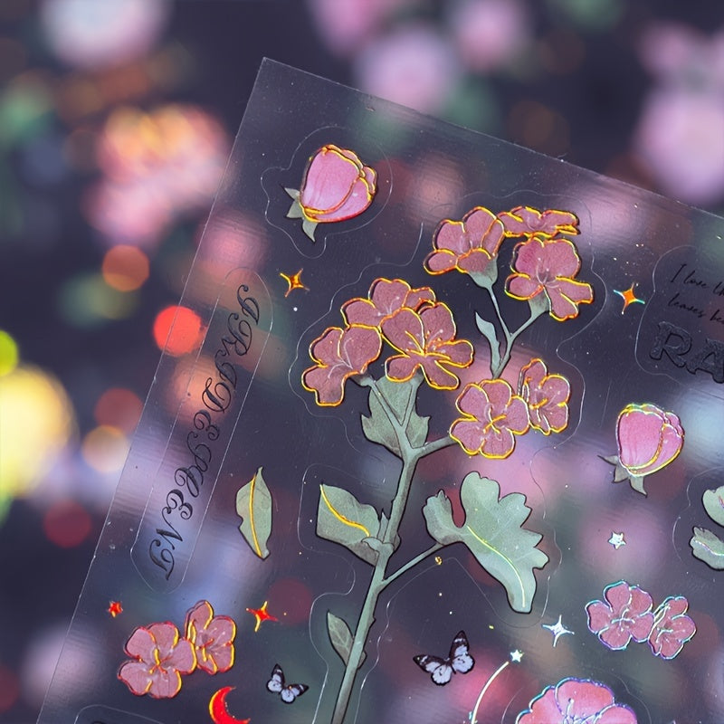 4-Piece Set PET Gilded Flower Stickers Retro Hand Ledger Stickers