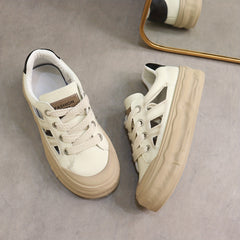 Women's Cutout Retro Board Shoes Lace Up Breathable Platform Sneakers