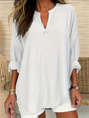 V Neck Tunic Shirt Top Solid Long Sleeve