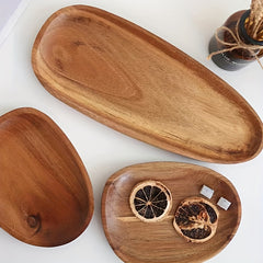 Irregular Oval Wood Dinner Plate Multifunctional Tray Decorative Snack Plate