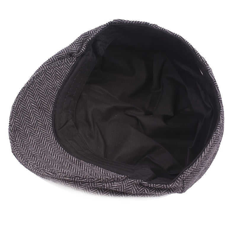 Men's Herringbone Beret Newsboy Cap Cabbie Hat