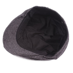 Men's Herringbone Beret Newsboy Cap Cabbie Hat