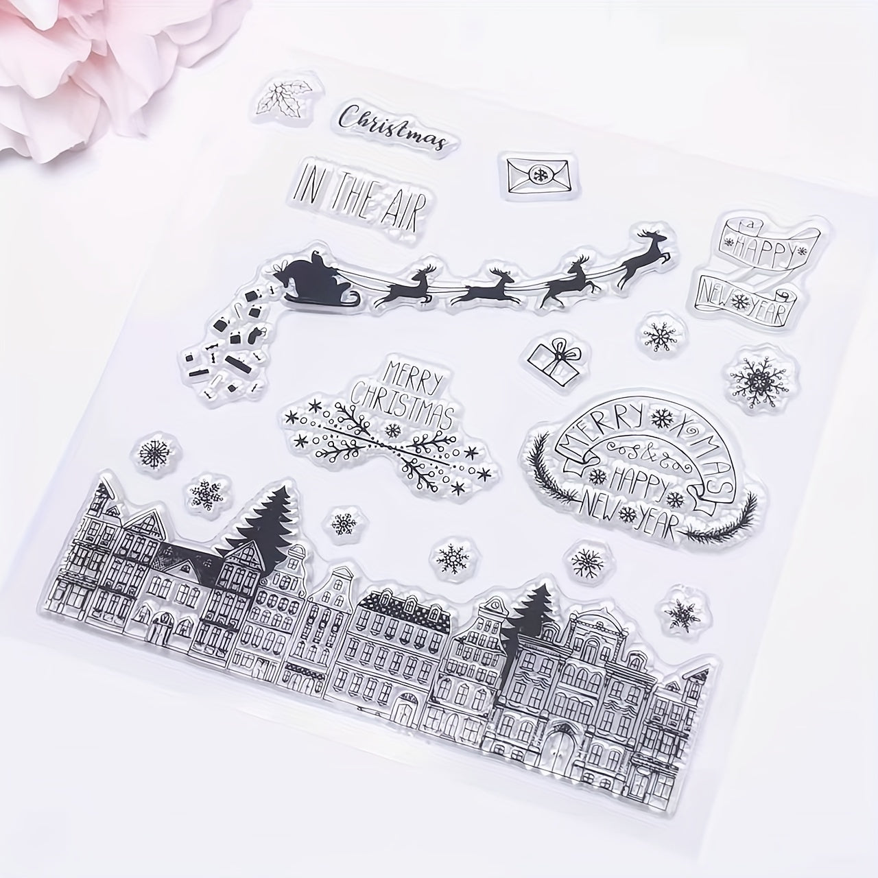 Christmas Santa Claus Snowflake House Transparent Stamp