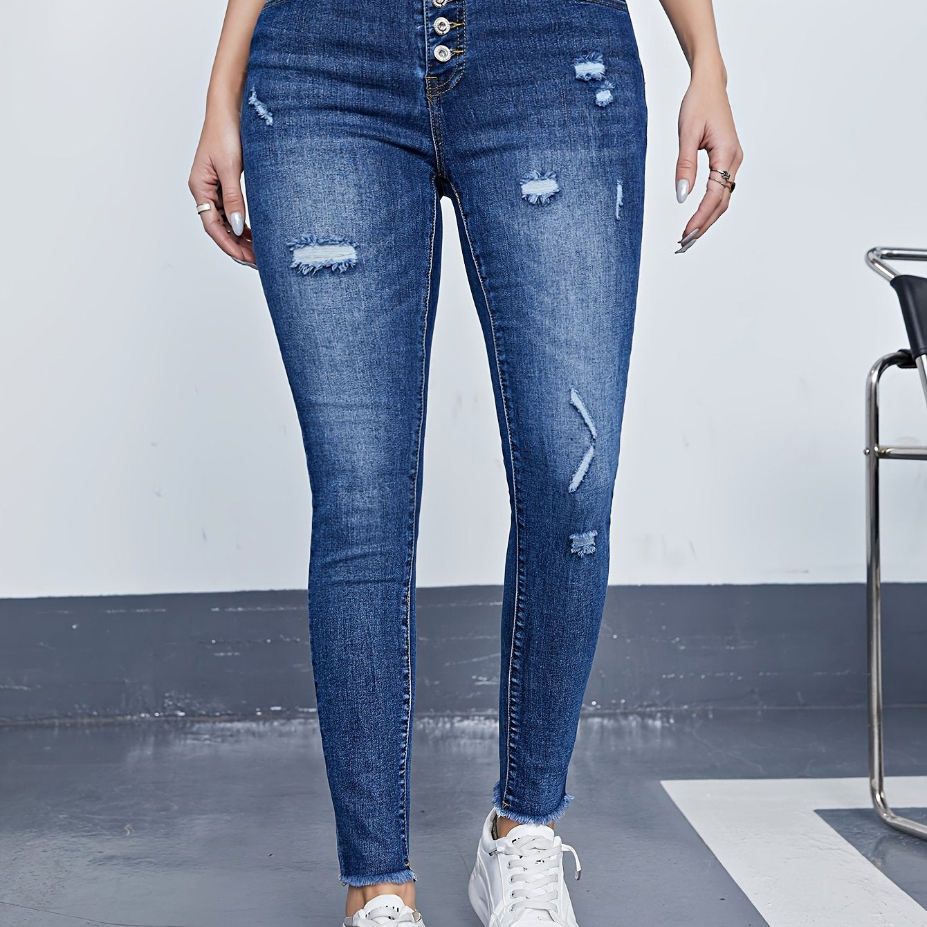 Fringe Trim Skinny Jeans