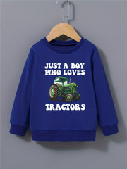 Boys Tractor Print Sweatshirt Round Neck Pullover