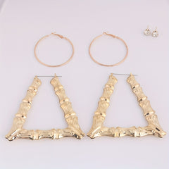 Exaggerated Golden & Silver Bamboo Earrings Set