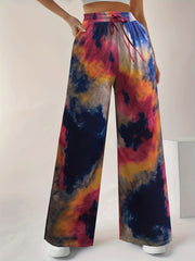 Tie Dye Wide Leg Running Pants with Pockets
