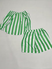 Women's Plus Stripe Off Shoulder Top & Shorts Set