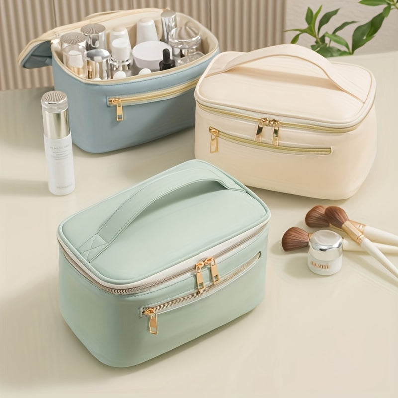 Makeup Bag with Brush Holder & Handle Travel Makeup Organizer