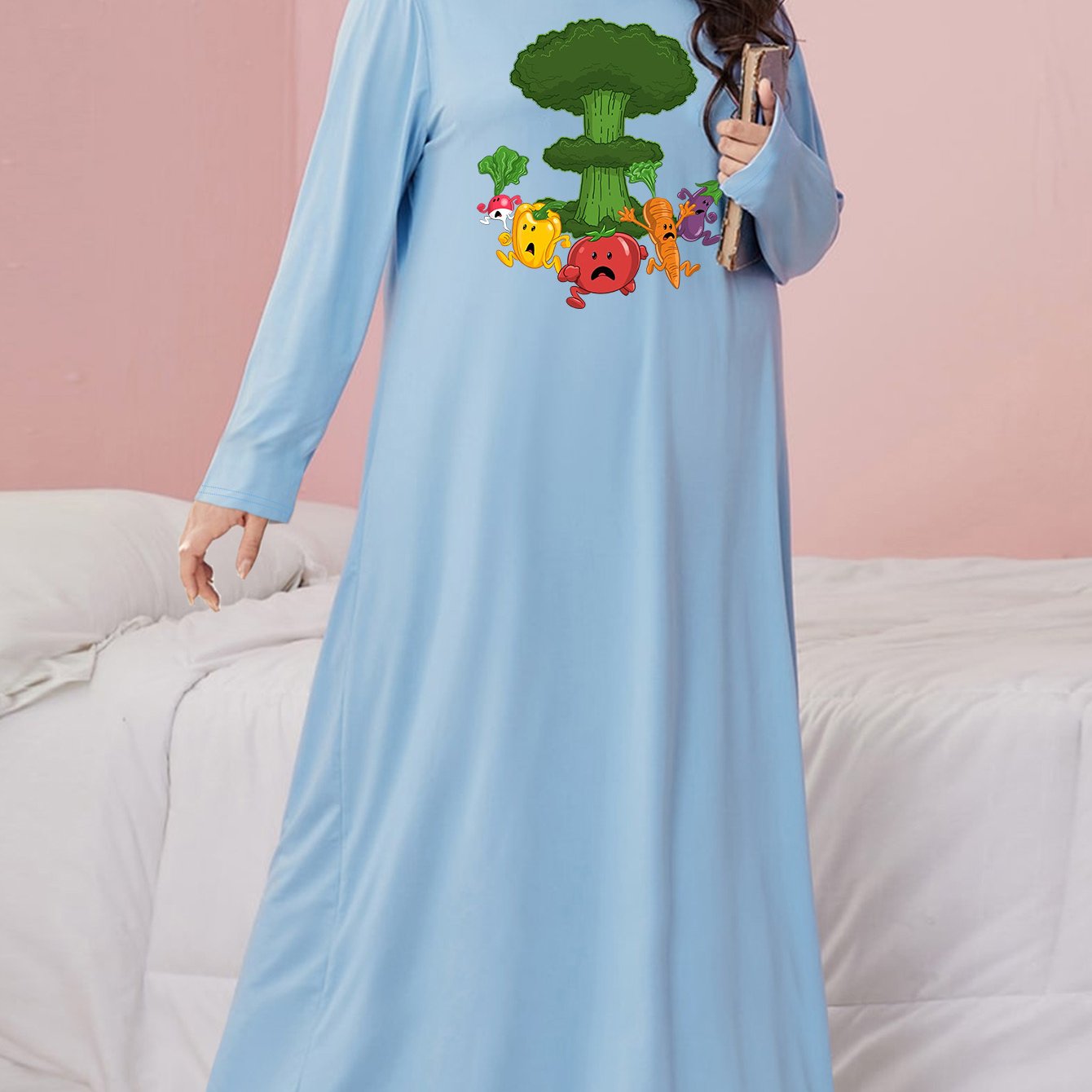 Nightdress Women's Plus Cartoon Vegetables Long Sleeve